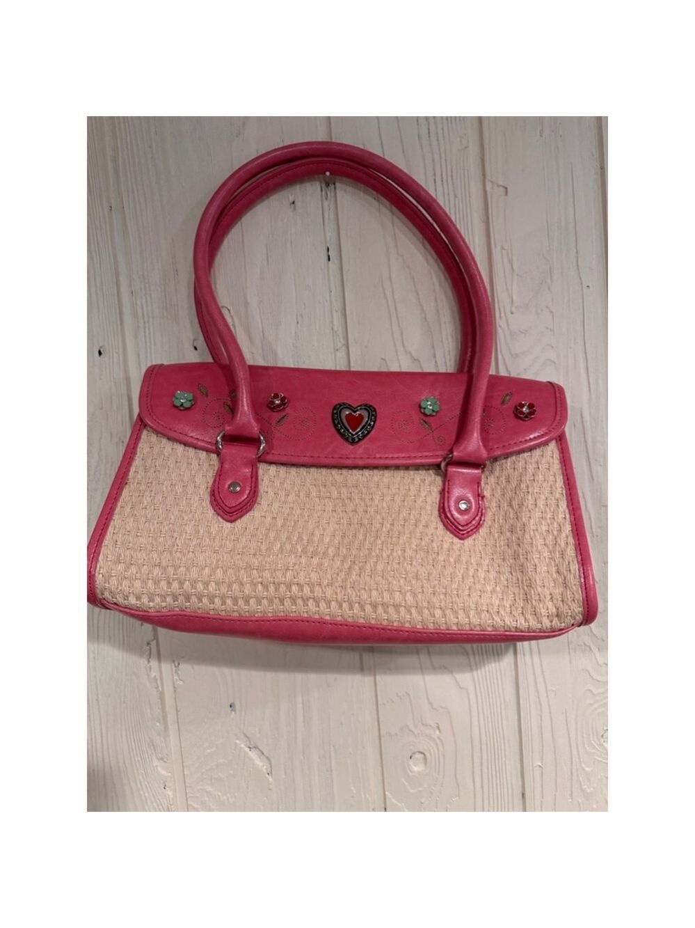 Straw Handbag Beige and Pink Designs